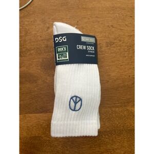DSG Youth Girls Crew Socks‎ 3 Pack White Peace Sign Heart Arch Support
